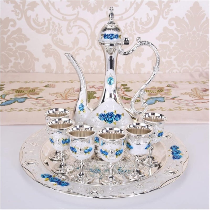 Household Coffee Cup Set Tea Set Coffee Cup Set Vintage Turkish Coffee Pot with 6 Coffee Cups Metal Turkish Tea Tea Tea Set Including Craft Tea Tray, Teapot and Tea Cups for Wedding Gift